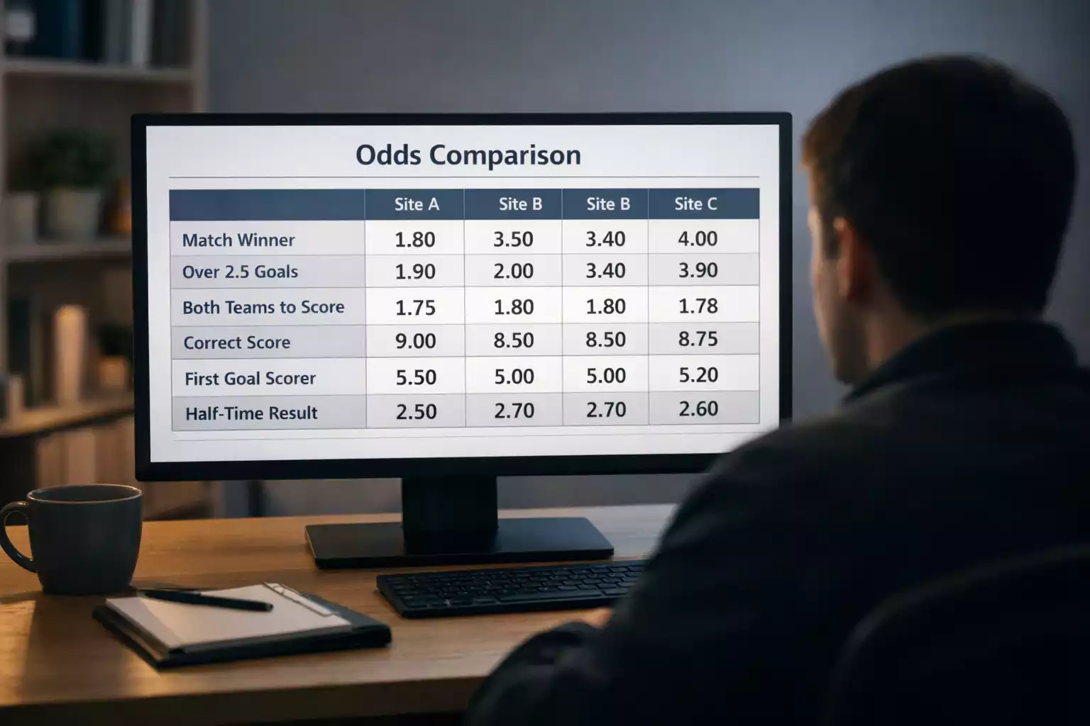 Écran affichant comparaison de cotes handball