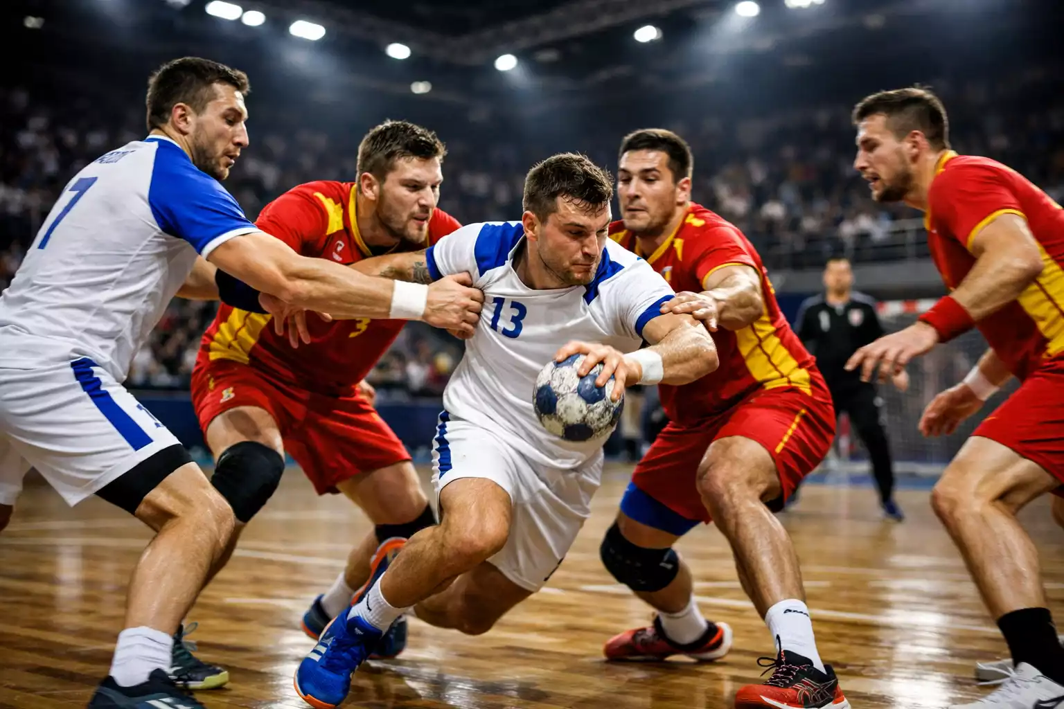 Équipe de handball en pleine action sur le terrain