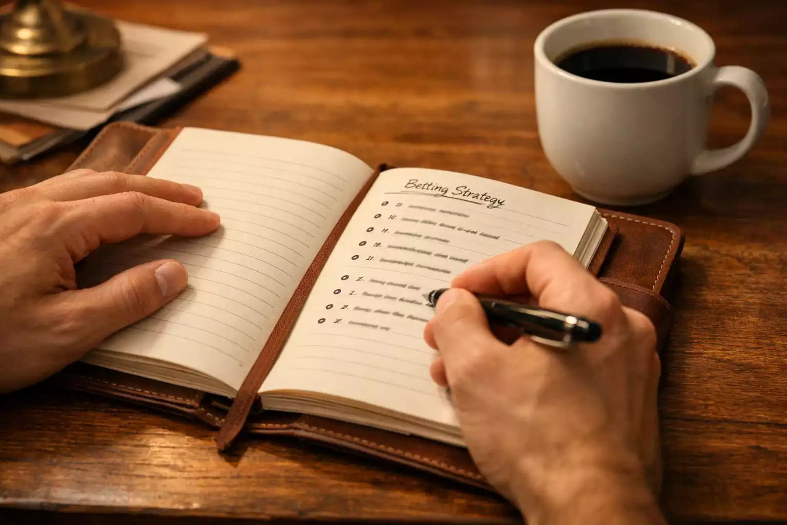 Personne notant stratégie de mise dans carnet