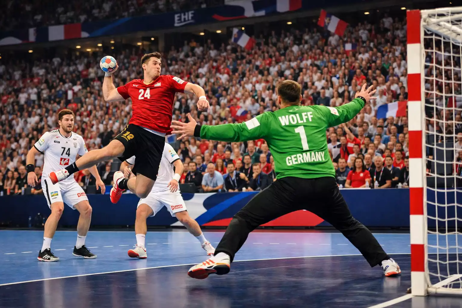 Joueurs européens de handball en action