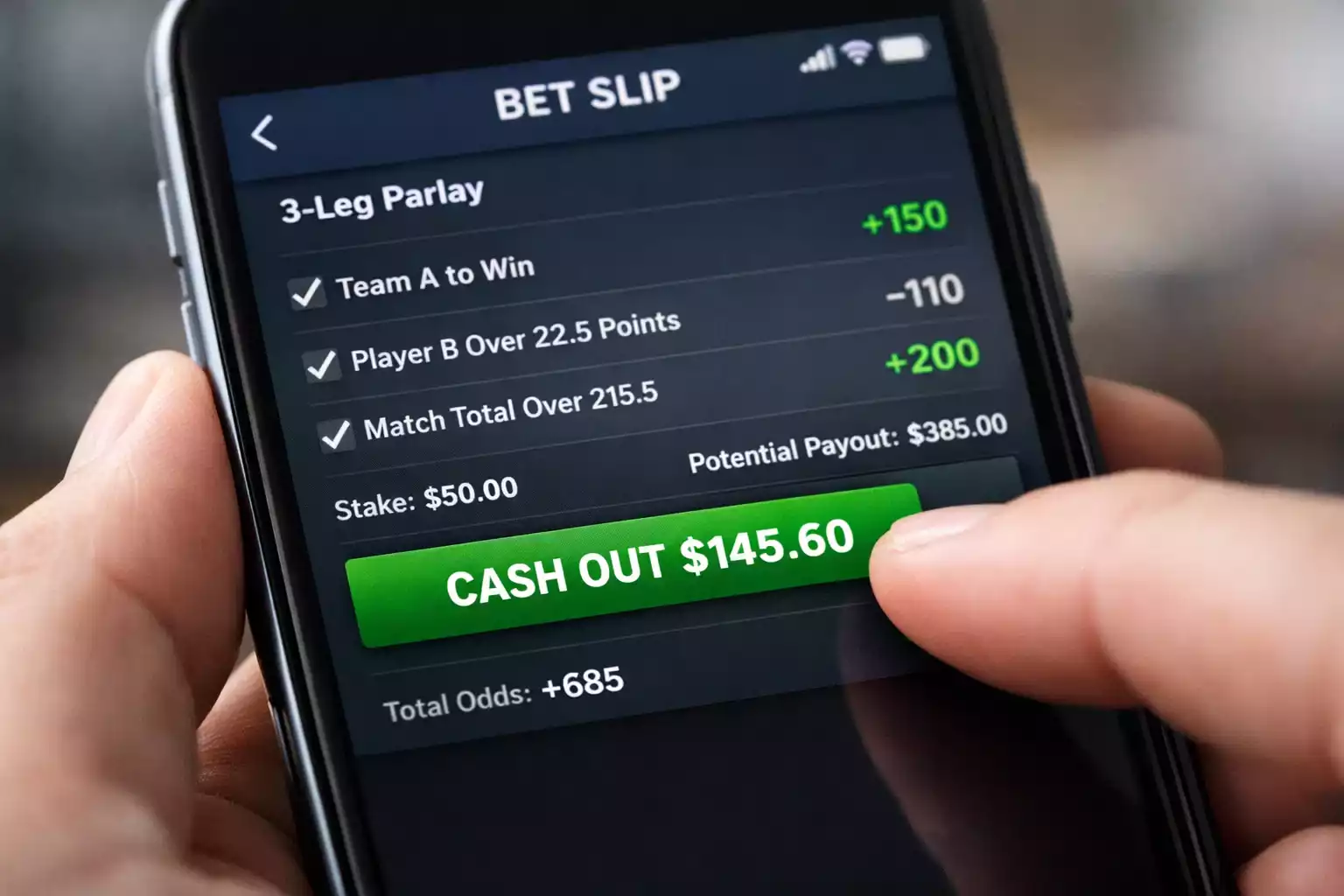 Écran montrant option cash-out sur pari sportif