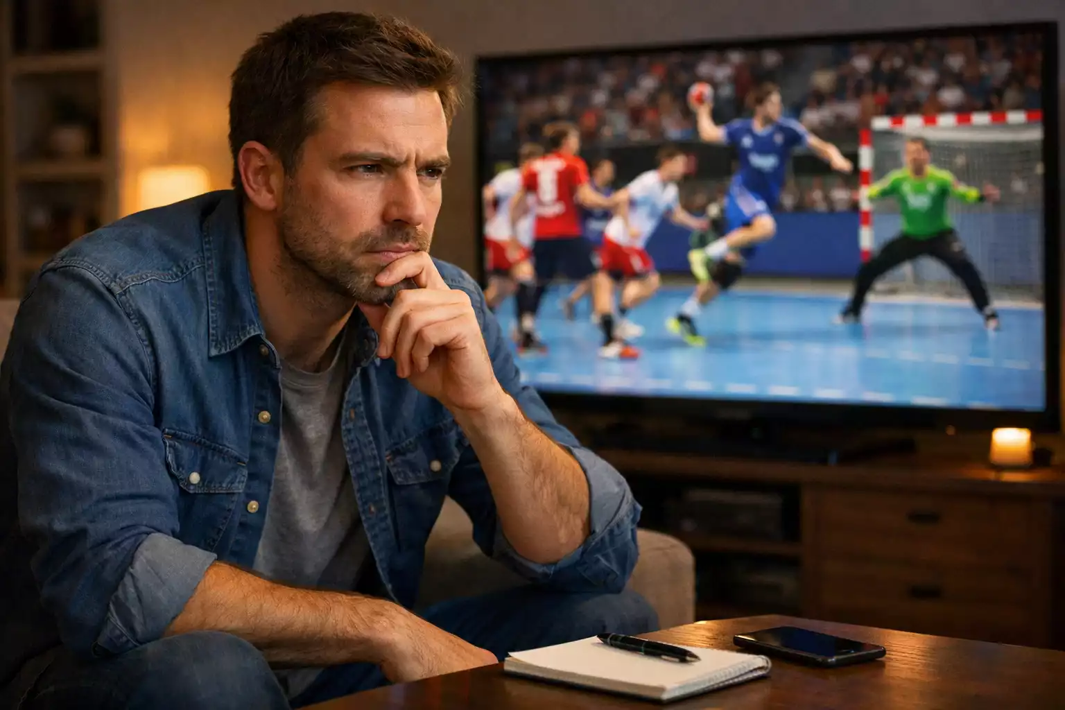 Parieur observant match handball avant de miser