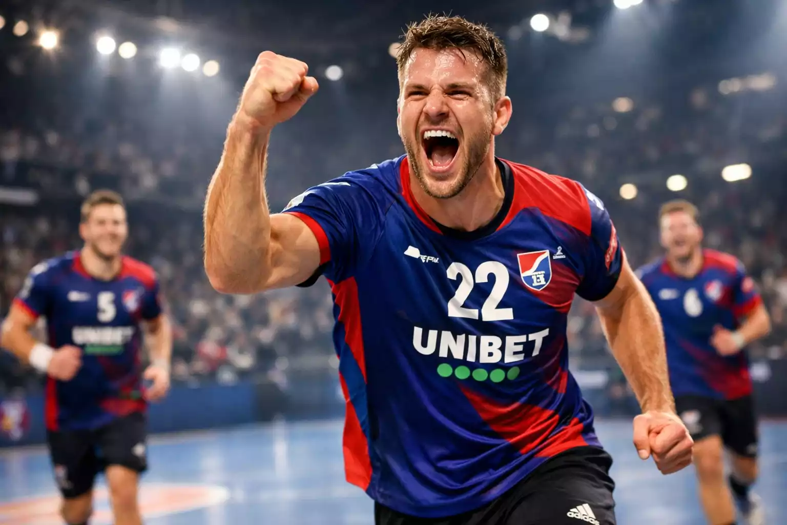Joueur de handball célébrant un but victorieux