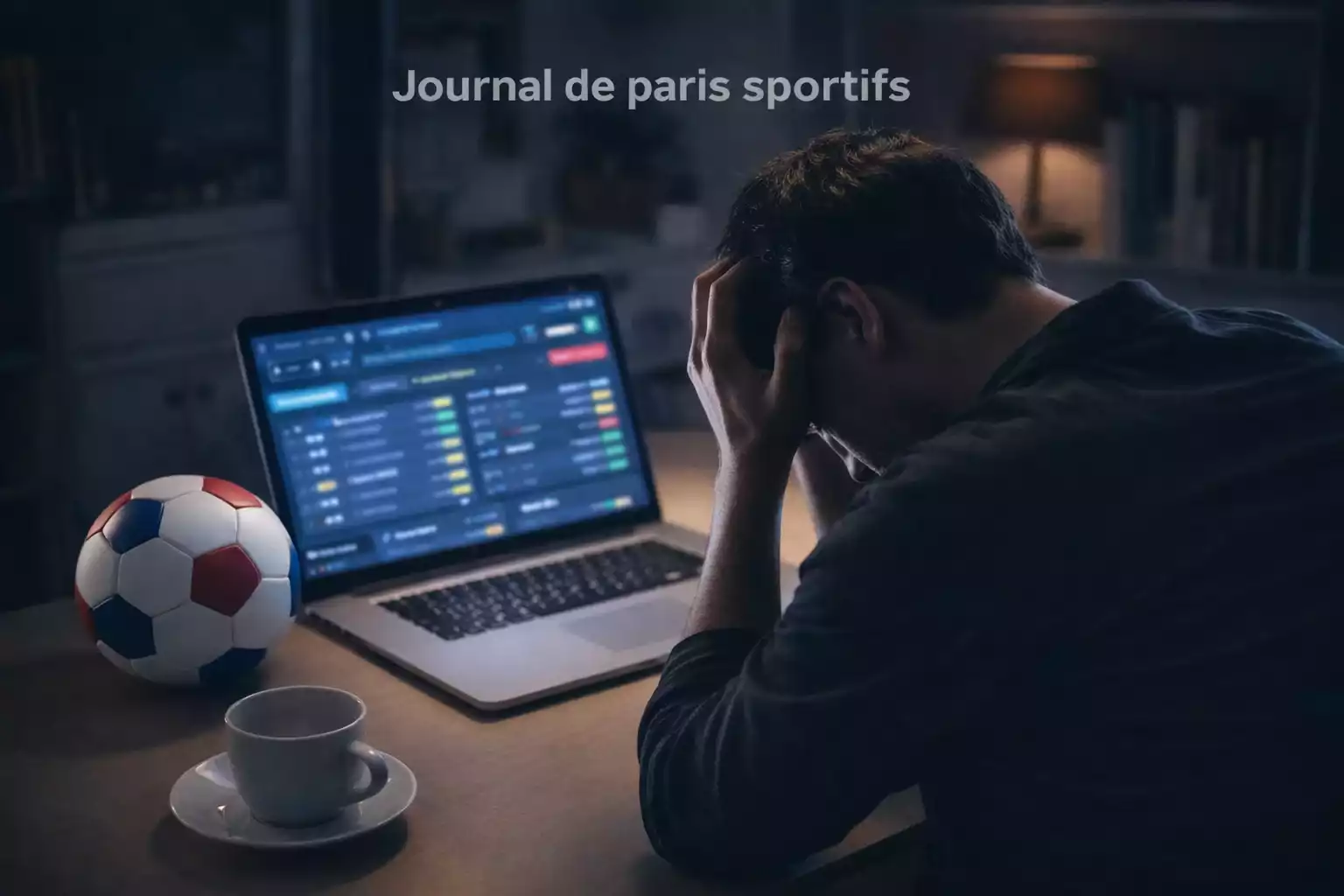 Personne frustrée se tenant la tête devant un écran montrant des résultats sportifs