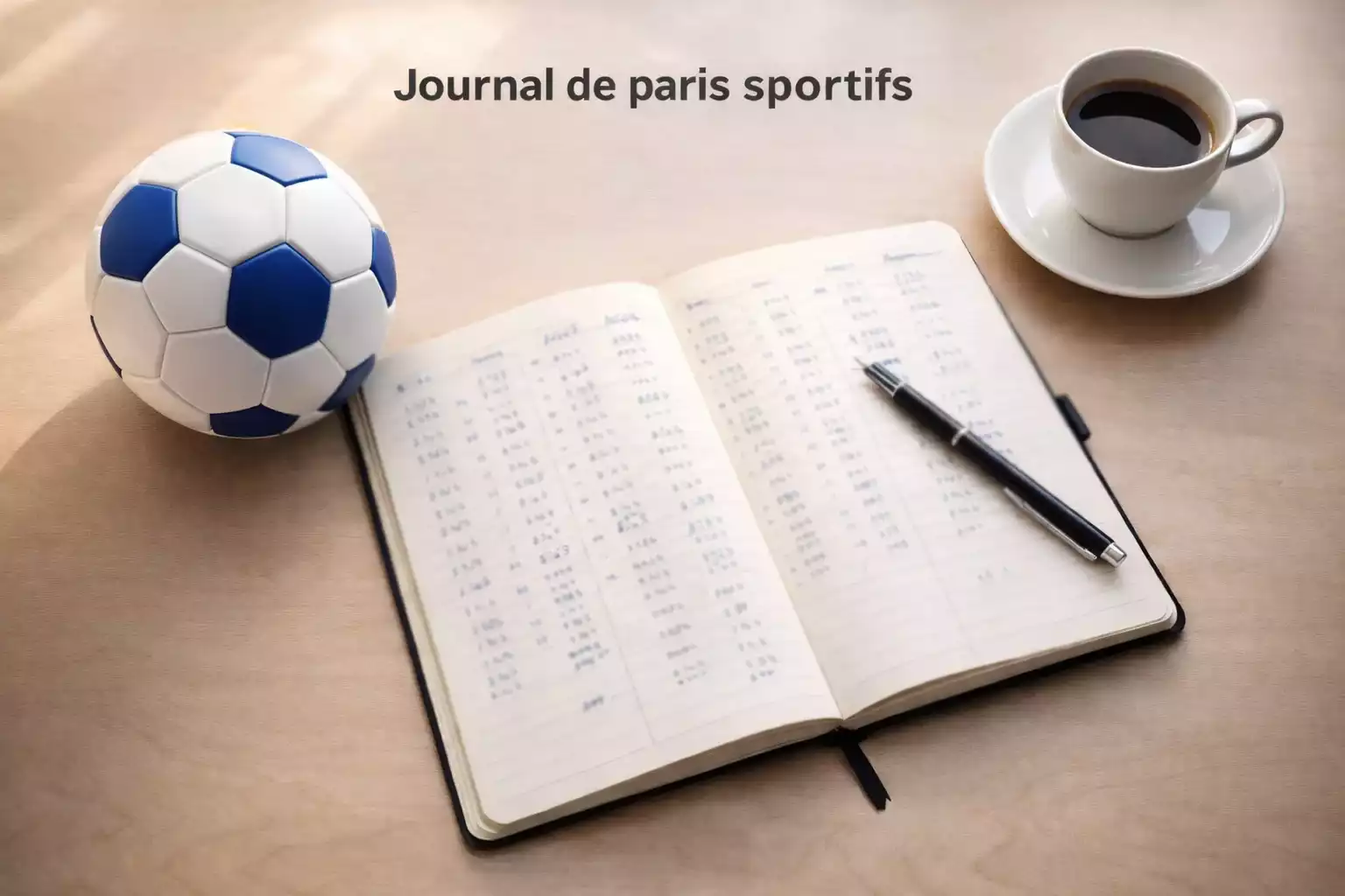 Carnet de suivi de paris ouvert sur un bureau avec un stylo et un ballon de handball