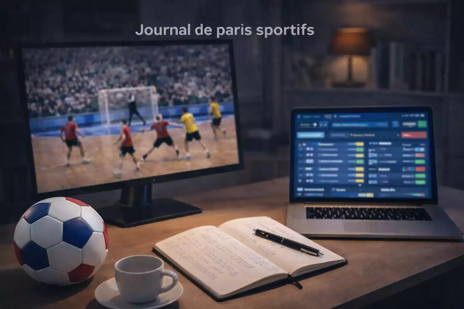 Configuration double écran montrant un match de handball en streaming et une plateforme de paris
